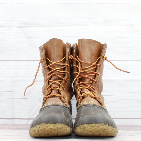 LL Bean Brown Leather Lace Up Unlined Waterproof Duck Boots Size 12 Medium - Picture 4 of 8